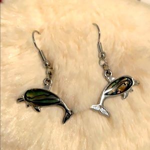 Dolphin jumping metallic mixed colours earrings